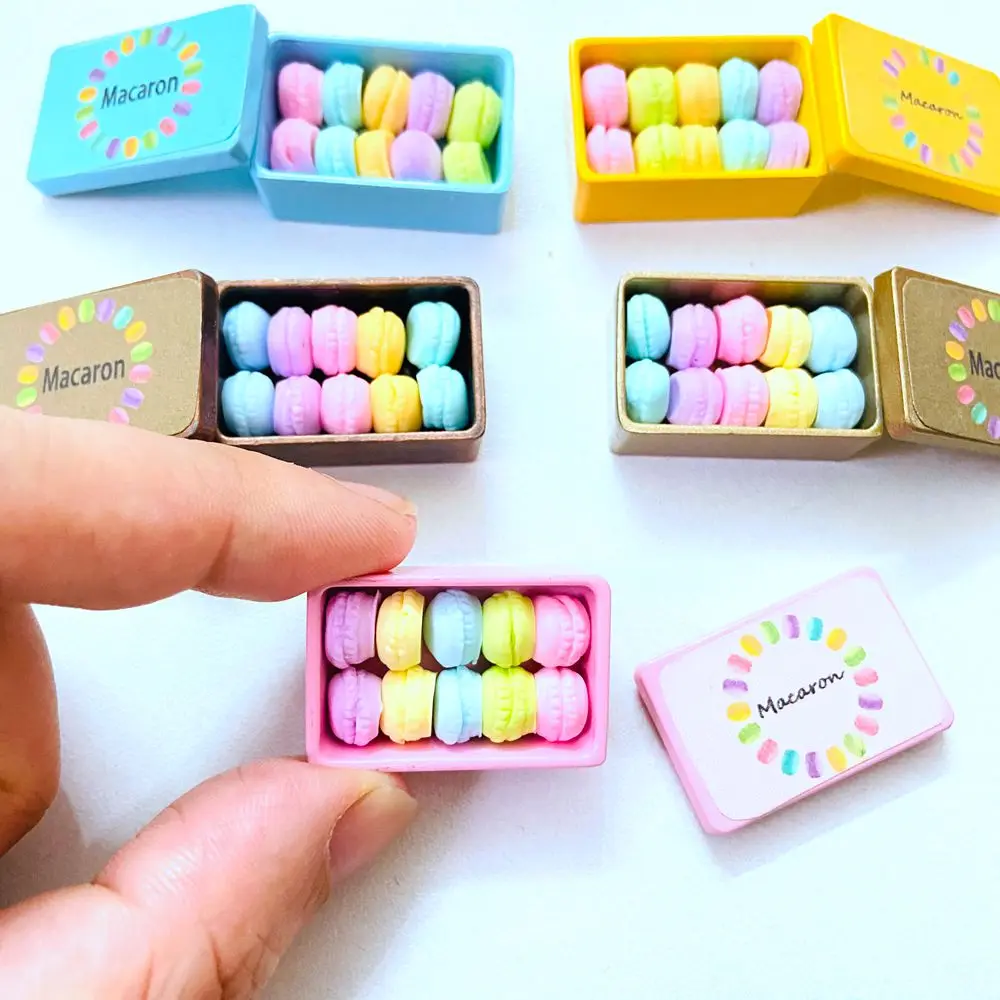 NEW 1:12 Miniature Macaron 1PCS Alloy Box+ 10pcs Mini Macaron for Blyth Barbies OB11 1/6 BJD Dollhouse Kitchen Play Toys