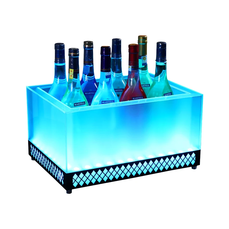 Double Layer Led Ice Square Bucket  Champagne Whiskey Beer Bucket Bars Color Changing Night Party Club Charging