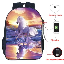 Boys Girls Animal Lion Elephant Deer Zebra Horse Backpack USB Charging Rucksack Custom 3D Printing School Bags Bookbags Mochila