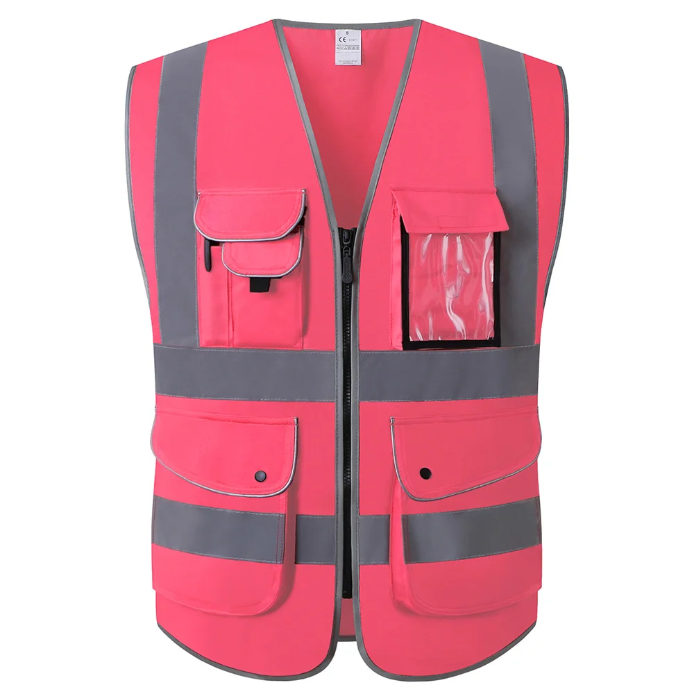 Safety Vest Reflective Bicycle Reflective Vest Hi Vis Vest Coat Hot Pink Vest with Pockets Working Vest for Men Vest Free Ship