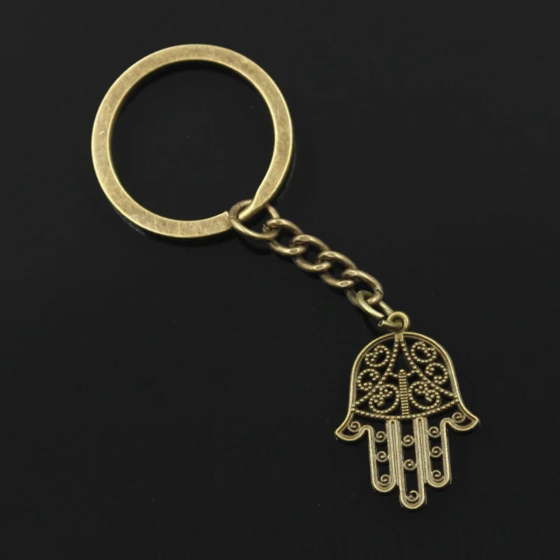 New Fashion Men 30mm Keychain DIY Metal Holder Chain Vintage Fatima Hand Hamsa Palm Protection 30x22mm Silver Color Pendant Gift