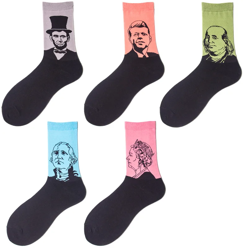 5 pairs of socksAutumn and winter retro literary abstract oil painting series character portrait men's socks