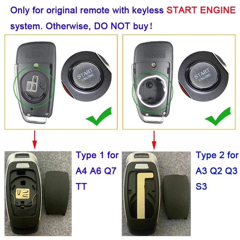 KEYECU farby sprawa dla Audi A3 A4 A6 A8 Q2 Q3 Q5 Q7 R3 RS3 RS5 TT zmodyfikowany pilot z kluczem powłoki klosz do Audi Keyless Go modele