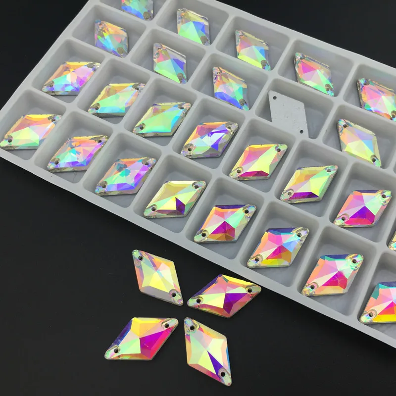 28pcs/bag Rhombus 11x19mm Sew On Rhinestone Glass Crystal Flatback Sewing Strass Sew On Stone Wedding dress Crystal AB Color