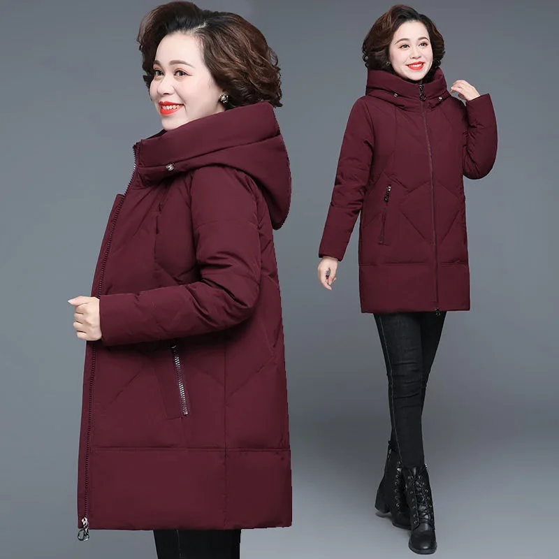 Thick Quilted Jacket New Hooded Warm Down Cotton Parkas Women Winter Coat Plus Size Middle Aged Mother Wadded Jackets