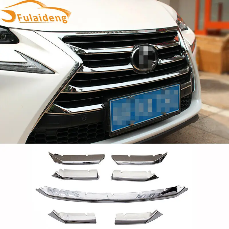 Fits For Lexus NX200t NX300h 2015-2017 ABS Chrome Front bumper Center Grill Moulding Trim Car Accessories 7PCS