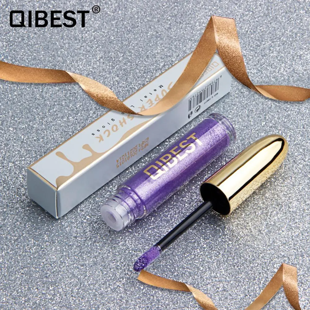 QIBEST Colorful Glitter Lipgloss Super Shock Metal Lip Gloss Lip Tint Moisturizing Long Lasting Shine Lip Glossy Beauty Cosmetic