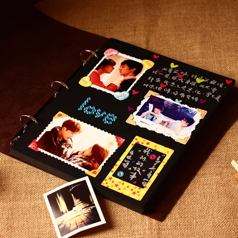 Leather lock Wedding Guest Book/black scrapbook album gift set/400gsm leather photo album book baby large capacity