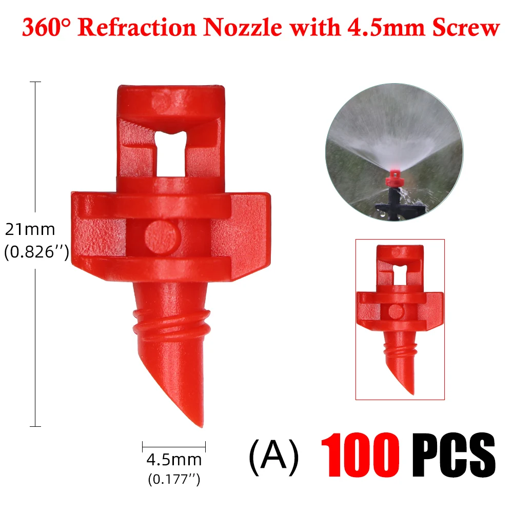 100PCS 90/180/360 Degree Refraction Nozzle Garden Sprinkler Agriculture Irrigation Plant Spray Nozzle Misting for Flowers Farm