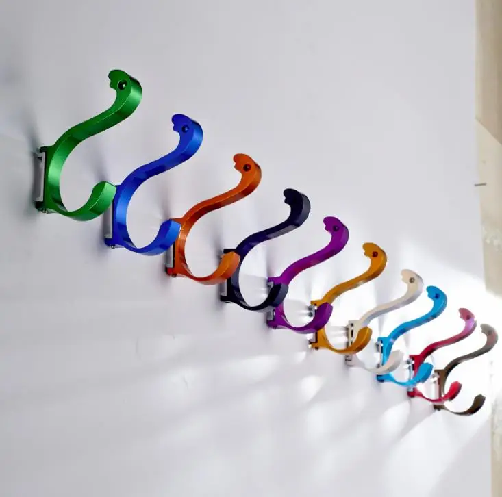 

200pcs/lot Great Aluminum Finish Candy Color Clothes Hanger & Towel & Coat & Robe Hook Decorative Bathroom Hooks Wall Mounted SN