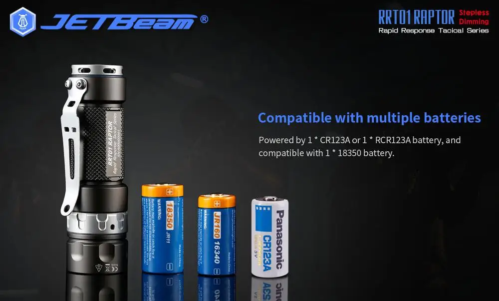 NEW Jetbeam RRT01 Raptor Stepless Dimming EDC Tactical Flashlight with Micro-USB Rechargeable 18350 Battery