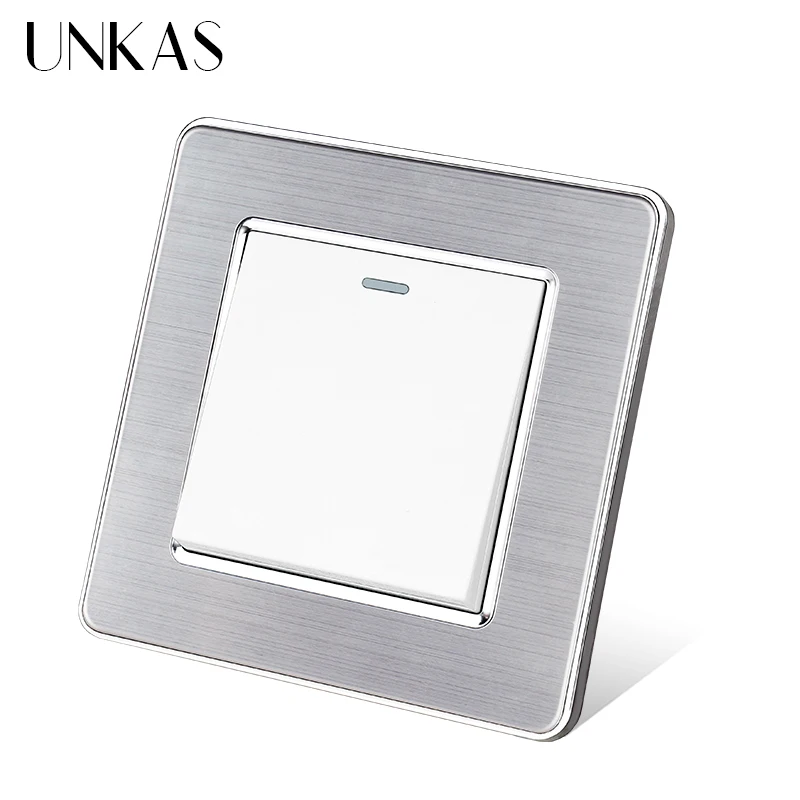 UNKAS Grau Edelstahl Panel 1 2 3 4 Gang 1 / 2 Weg Wand Licht Auf/Off Schalter luxus Grau Interruptor AC 110 ~ 250V 86MM * 86MM