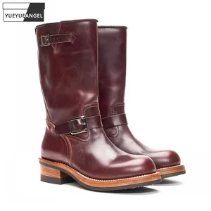 Bota masculina de couro legítimo, calçado para trabalho, motocicleta, cano alto vintage 8 principais vendas bota masculina engenheiro - №8