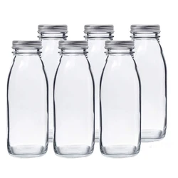 Glass Milk Bottles with Reusable Glass Bottles for Glassware and Drinkware Parties, Weddings, BBQ, Picnics