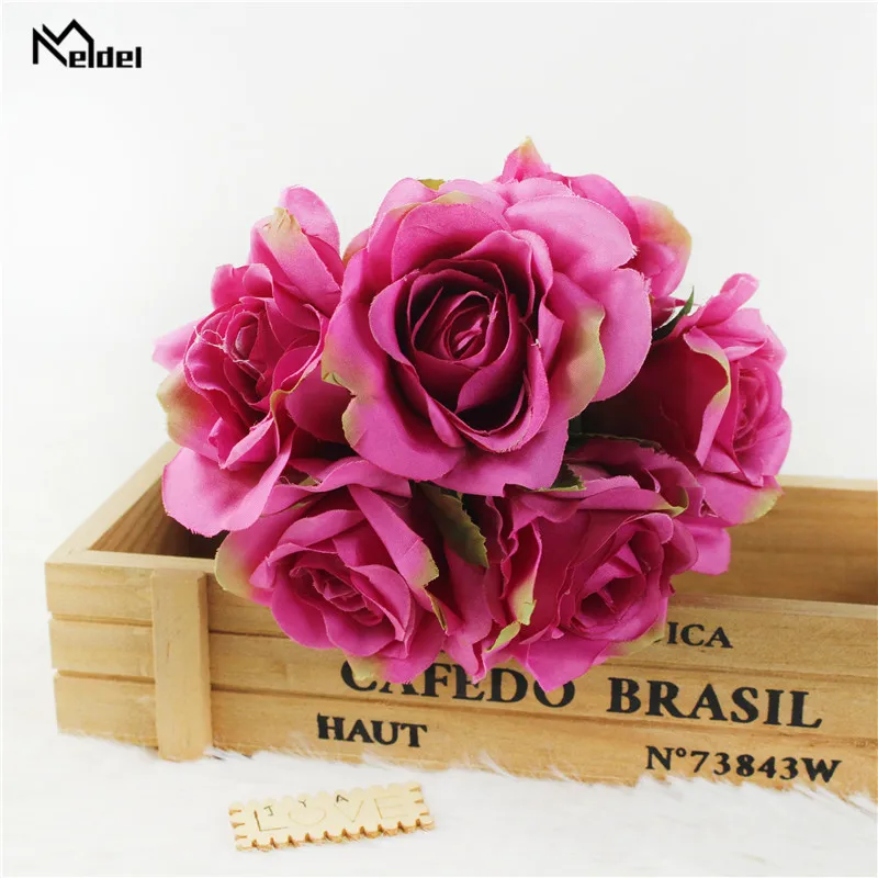 Buquê com 6 flores de rosas brancas, 1 buquê, flores pequenas, buquê de rosas de seda para casamento, decoração para dama de honra