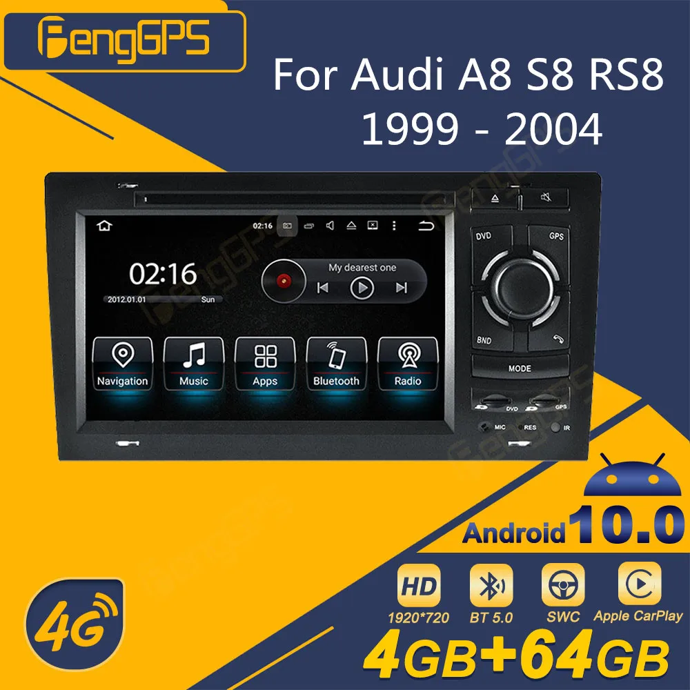 

Автомагнитола для Audi A8 S8 RS8 1999-2004, Android, 2 Din, стереоприемник, Авторадио, мультимедийный DVD-плеер, головное устройство с GPS-навигацией
