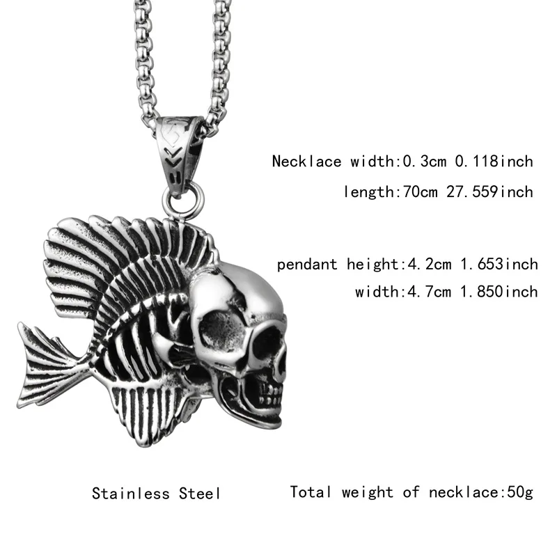 Charm Skeleton Fish Pendant Necklace Hip Hop Rock Fashionable Men Women Simple Necklace Sweater Chain Accessories Jewelry