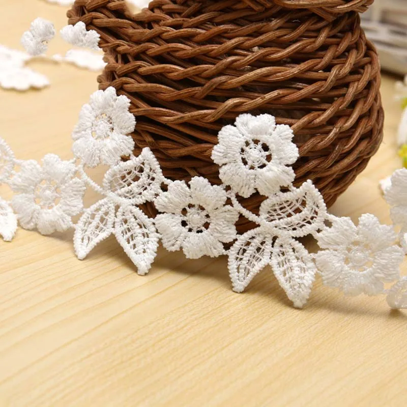 30Yards Water-soluble Embroidered Lace Trim Floral White 5cm Width Accessories DIY Handmade Skirt Fabric Crafts