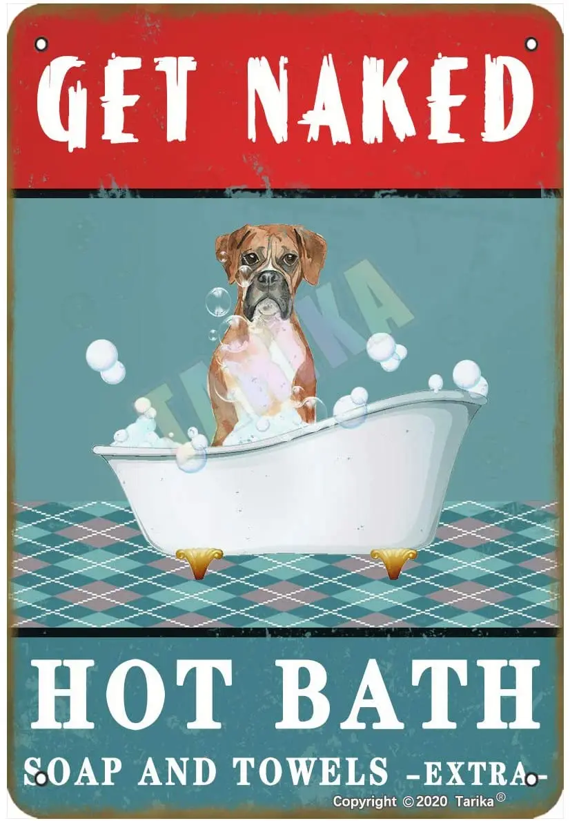 

Get Naked Hot Bath Soap and Towels Extra Lovely Boxer Dog for Home,Farmhouse,Bathroom,Hot Tub,Club Metal Vintage