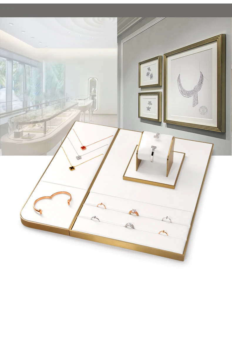 Oirlv Leder Gold Metall Schmuck-Display-Set Vitrine Organizer für Halsketten, Ringe, Armbänder für Ladentheken – Detail 8