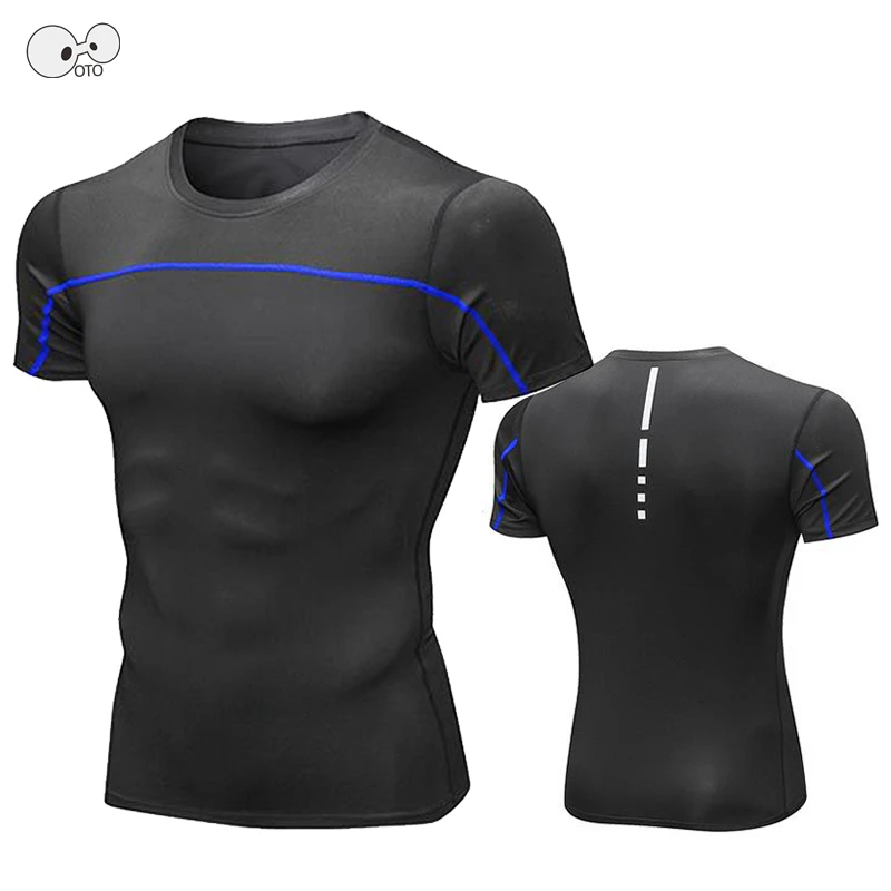 Men Quick Dry Rashguard Compression Fitness T-shirt Night Run Printed Crossfit Gym Shirts Jersey Running Tops Sportswear Clothes