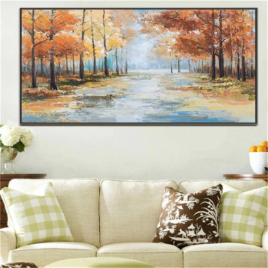 100% Hand-Painted Van Gogh Landscape Oil Painting Decor Living Room Art Picture Hanging Poster Canada's Autumn Maple Forest