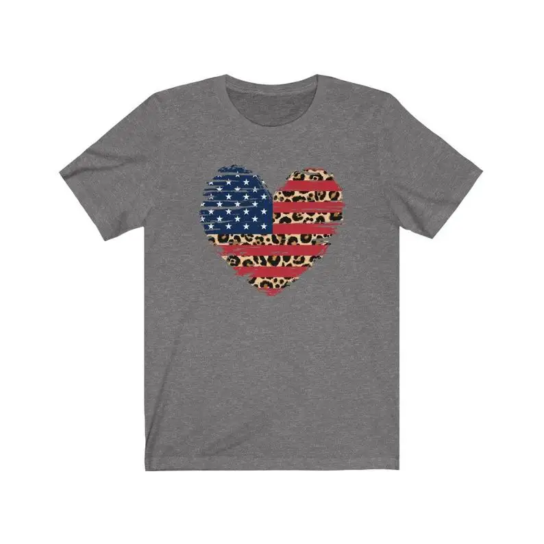 American Flag Leopard Print USA 4th of July Shirt Short Sleeve Cotton Top Tee O Neck Streetwear fashion graphic Drop shipping