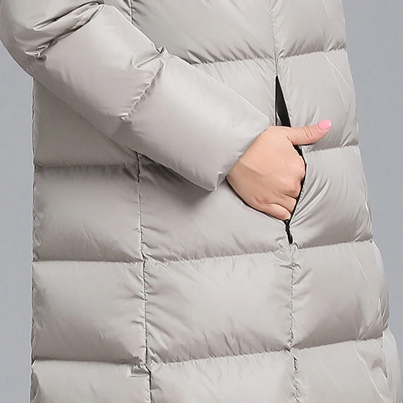 Women winter thick plus size Long puffer down jacket zipper hood oversize coat female Black silver navy 4XL 7XL large jacket