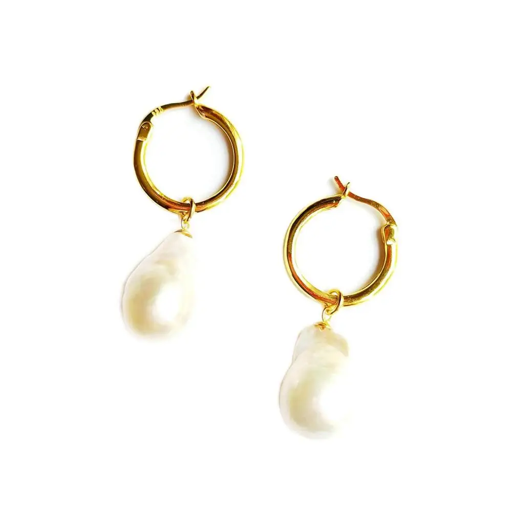 

Lii Ji Baroque Pearl 925 Sterling Silver Gold Color Small Hoop Hook Earrings Nice Quality Freshwater Pearl 2021 Fashion Gift