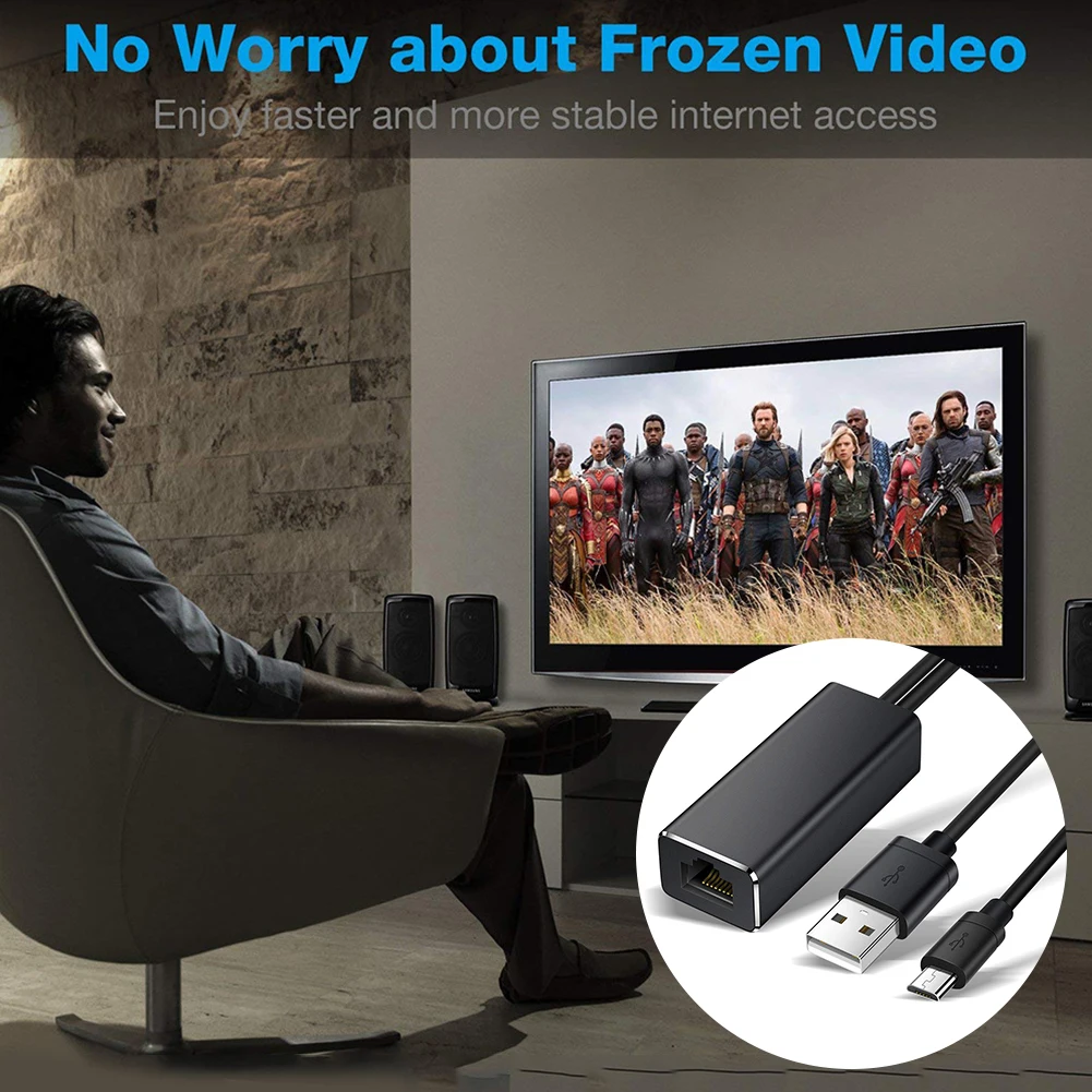 محول صوت Micro USB إلى RJ45 Ethernet ، لـ Amazon Fire TV Stick ، Google Home Mini Chromecast Ultra 2 1 USB ، مصدر طاقة