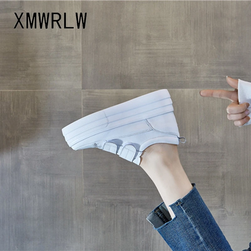 XMWRLW Flat Platform Shoes For Women White Sneakers 2021 Spring Autumn Casual Hook Loop Women Wedges Shoes Ladies Autumn Sneaker