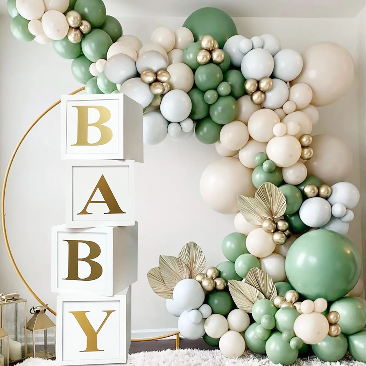 White Gold Baby Shower Box Baby Balloon Boxes Baby Blocks for Boys Girls Baby Shower Decorations Gender Reveal Birthday Party