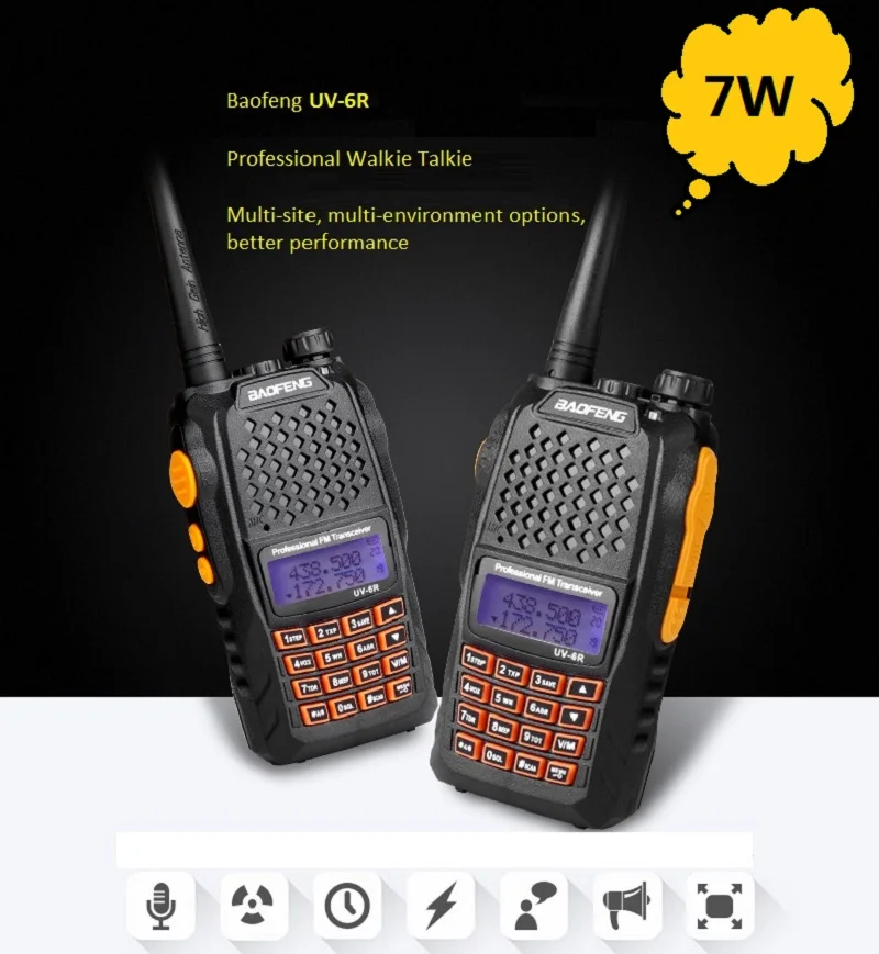 2 adet Baofeng UV-6R 7W Walkie Talkie iki yönlü radyo çift bant Vhf Uhf CB radyo için daha fazla güzellik ve yüksek güç baofeng uv-5r