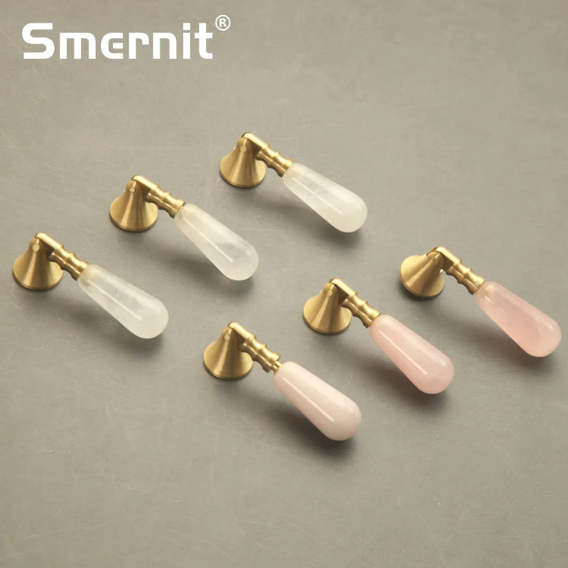 Natural Crystal Brass Handles Luxury Furniture Handles for Cabinets and Drawers Door Knobs Kitchen Cupboard Wardrobe Pulls