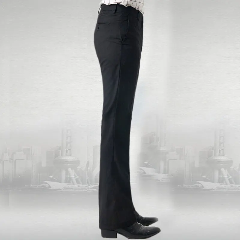 Men Flared Boot Cut Trousers Business Casual Classic British Style Office Comfortable Kahki Black Slim Formal Suit Bottom Pants