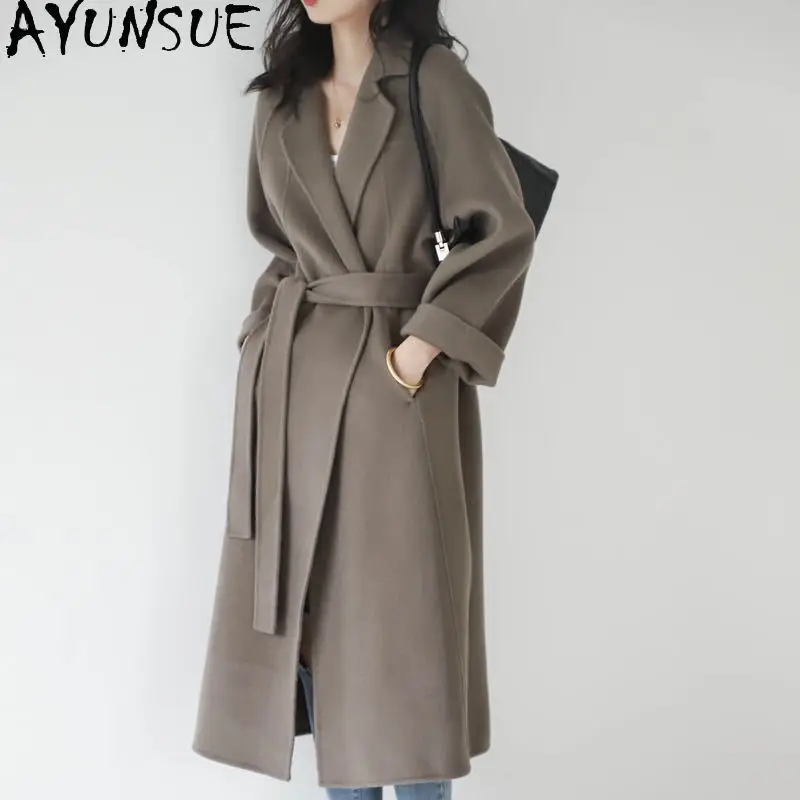 AYUNSUE Long 100% Wool Coat Women 2020 Autumn Winter Female Jacket Korean Ladies Coats and Jackets Elegant Casaco Feminino L4006