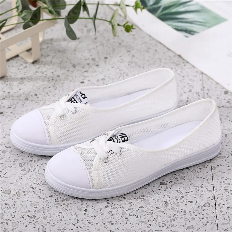 New Summer White Women Flat Shoes Shallow Mouth Mesh Women Sneakers Shoes Breathable Ladies Mesh Flat Casual Shoes