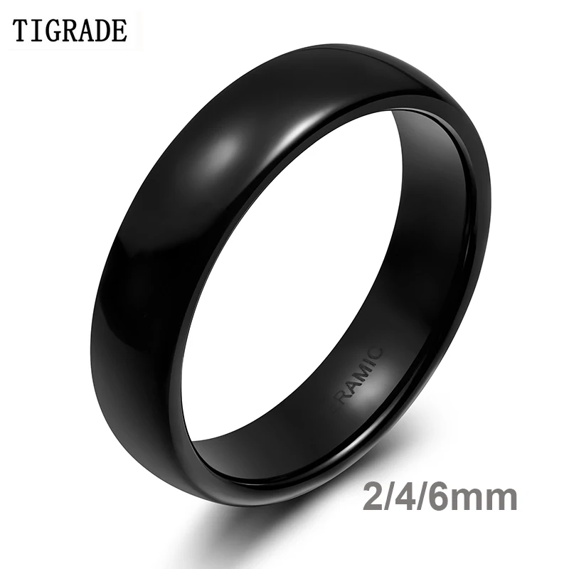 TIGRADE 2/4/6mm Black Ceramic Ring Polished Women Men Wedding Rings Engagement Band Female bague Plus Size 4-14 Anti-Allergy