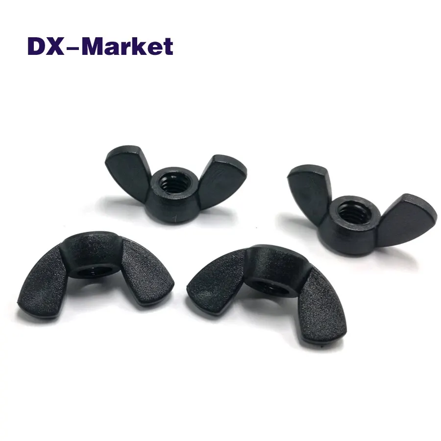 Mur Sayap Nilon M4 M5 M6 M8 PA66, Pengencang Plastik Hitam, F005
