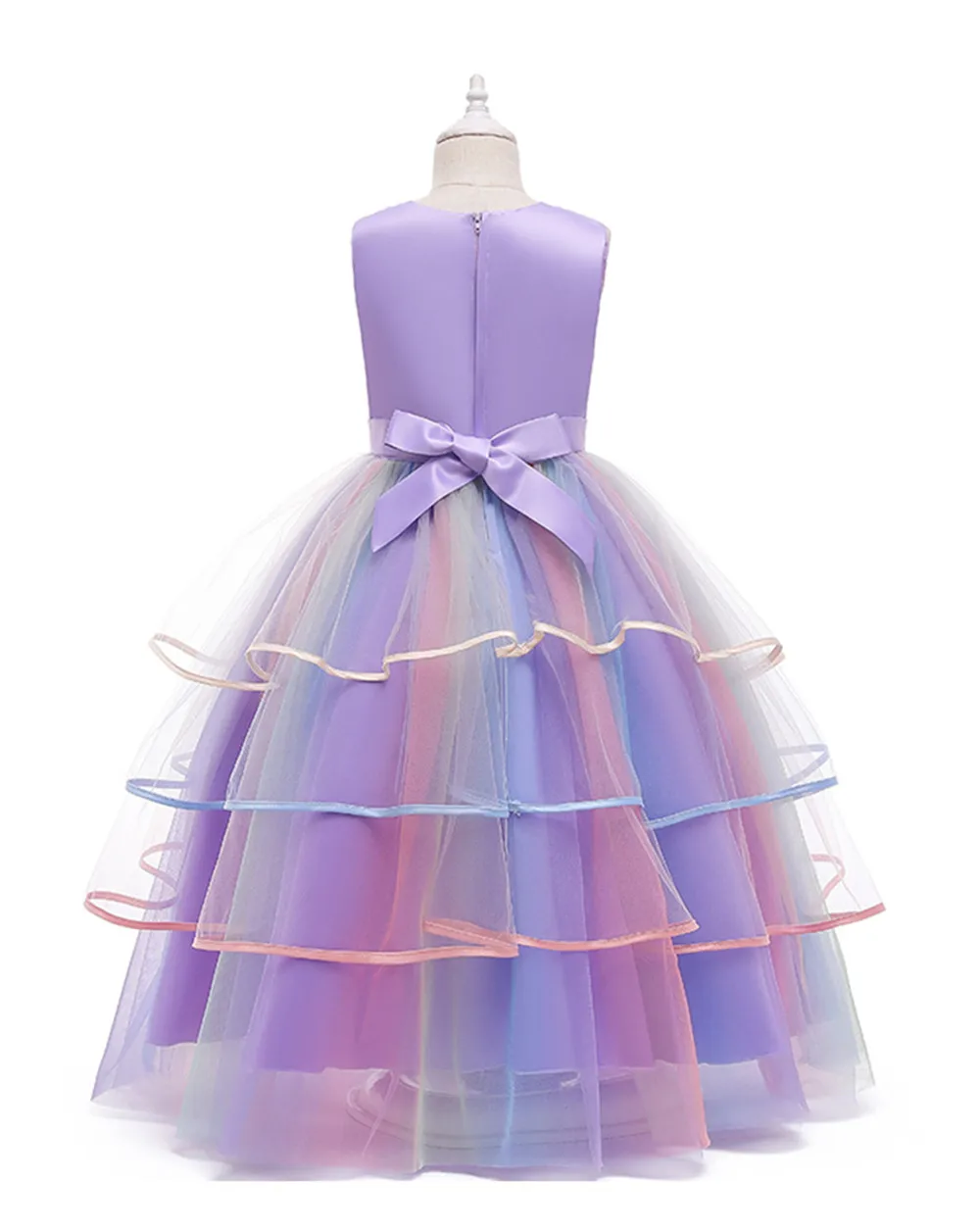 Hot Sale Tiered Purple Bow Flower Girl Dresses Rainbow Color Celebrity Dresses Girl жемчуг бантики для девочек