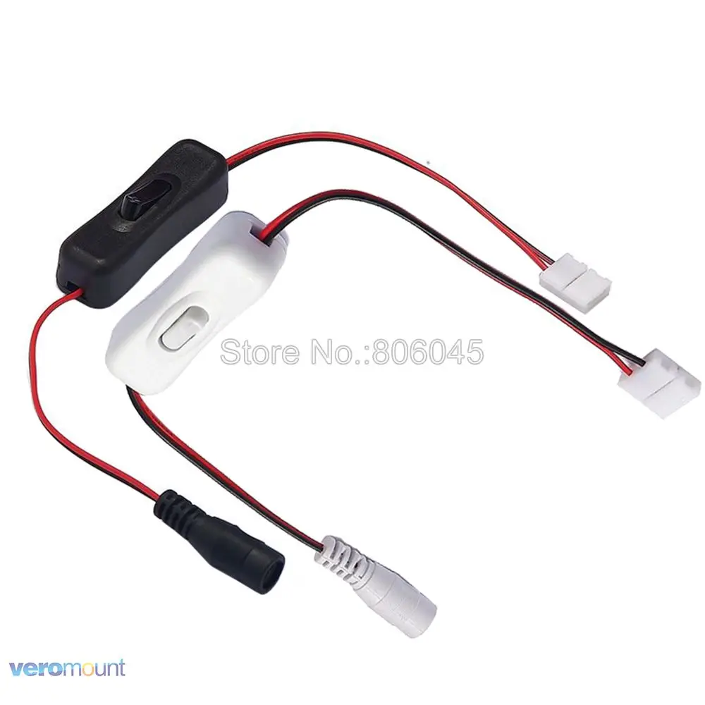 ON/OFF Switch with Female Power Cable DC 5.5x2.1mm & 8mm / 10mm Easy Solderless Snap Connector for 12V 24V LED Strip Light