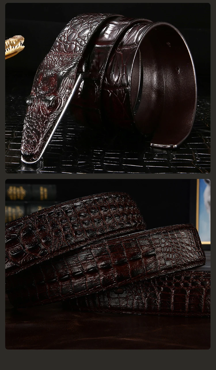 Herren-Luxusgürtel mit Schlangenschnalle, Krokodilmuster, Echtledergürtel für Herren, hochwertiger Vintage-Marken-Jeansgürtel ZD2110 – Detail 7
