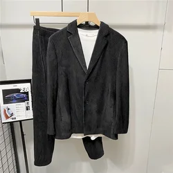 2024 Autumn and winter Corduroy suit two-piece suit men's autumn sagging suit handsome velvet pleated closure pants loose Korean