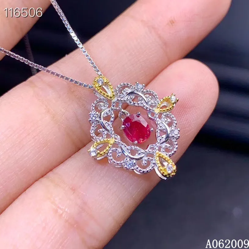 

KJJEAXCMY fine jewelry 925 Sterling Silver inlaid natural ruby vintage girl new Pendant Necklace support test