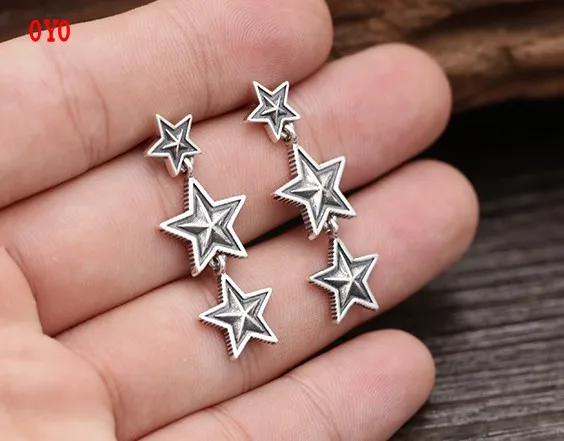 

100%925silver gothic wind restoring ancient ways ms joker stars stud earrings