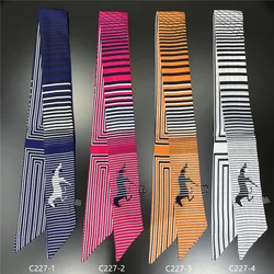 Stripe Horse Print Summer Scarf 2024 Design Women Skinny Bag Scarves Hair Band Neck Brand Silk Scarf Ladies Foulard Headband