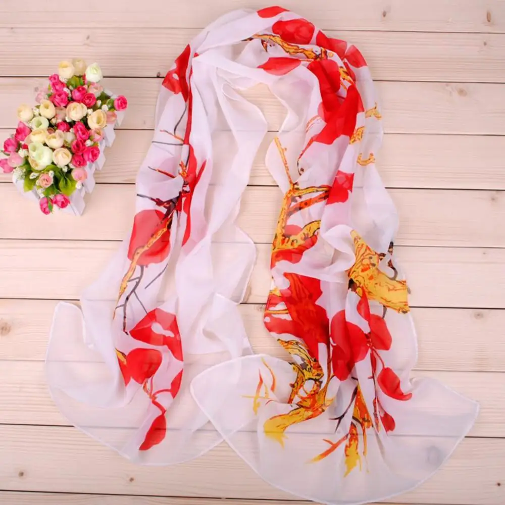 Women's Scarf Fashion Ink Painting Old Tree Floral Print Chiffon Thin Shawl Long Scarf hijab Wraps Female Foulard Hijab Stoles