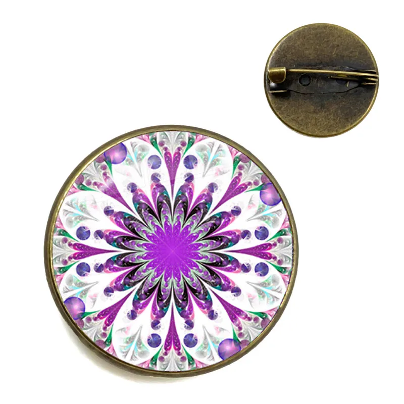 دلاية فنية على شكل ماندالا دلاية يوجا رمز Om زن البوذية على شكل قبة زجاجية دبابيس للنساء والرجال مجوهرات #4