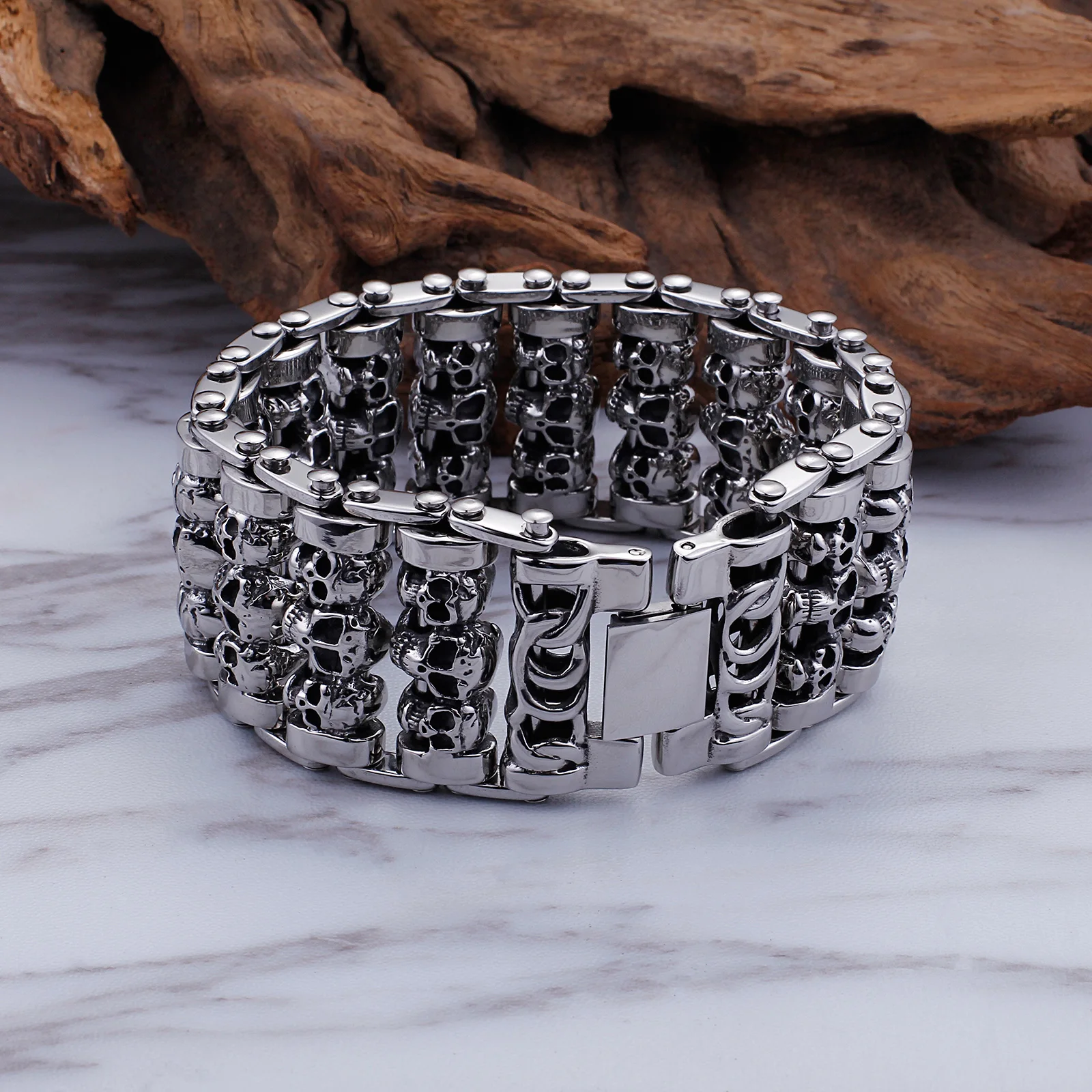 35mm Width Hugh Demon Skull Bracelet Men Heavy Overbearing Motor Biker Wristband