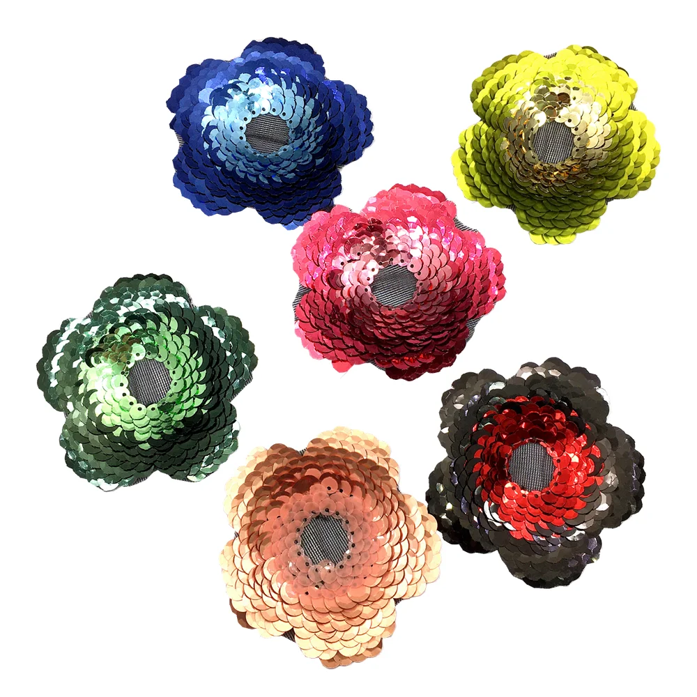 Red Sequin Flowers Patch 3d Flower Applique Sew On Patches For Clothing Jeans Parches Bordados Para La Ropa 9cm AC1527